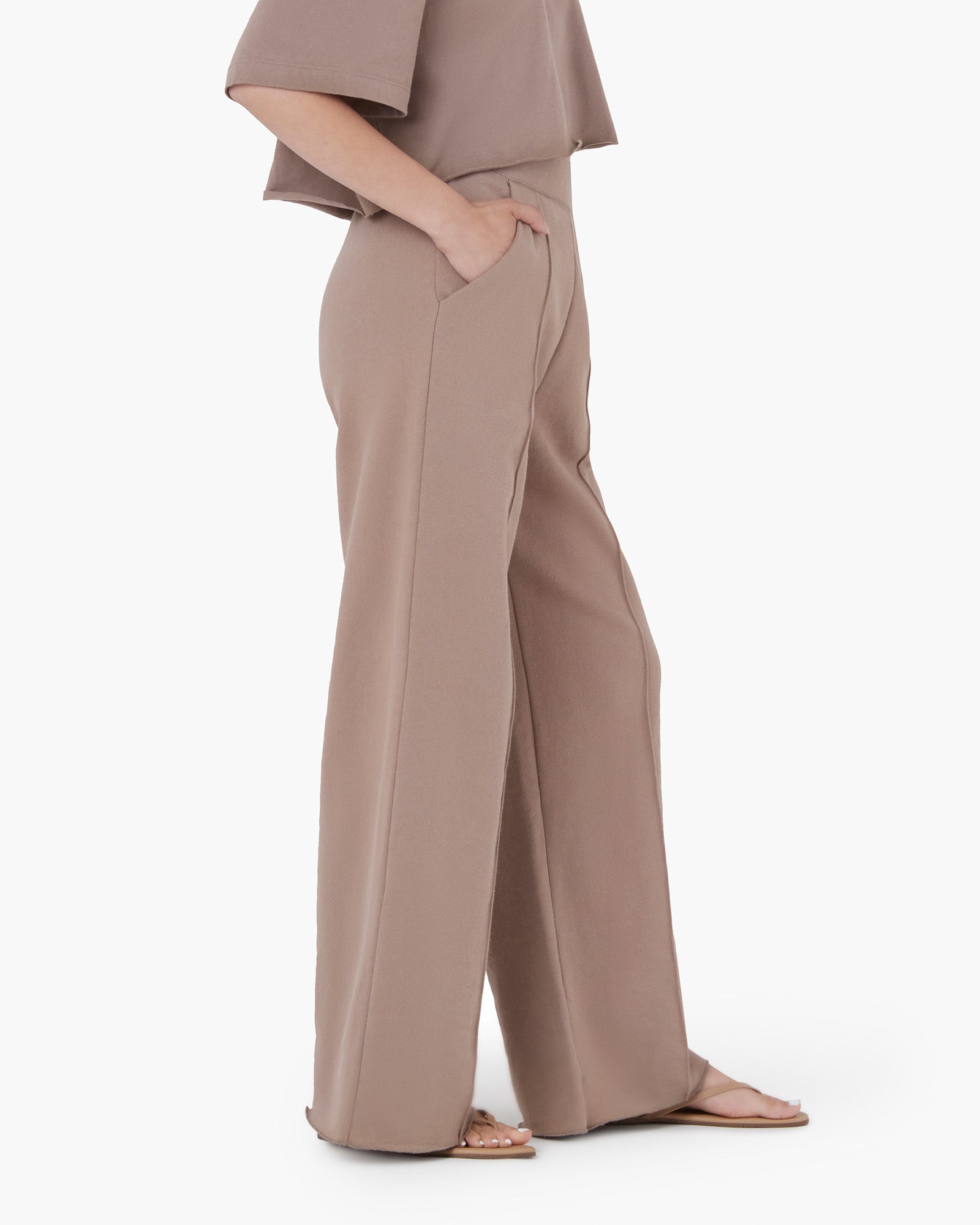 Grey Women's's's's's's's's's's's's's's's's's's's's's's TKEES Raw Edge Wide Leg Pants | OXTKFD528